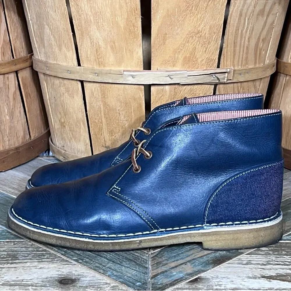 Clarks x Herschel Blue Leather Denim Limited Edition Desert Boots Men Size 10.5